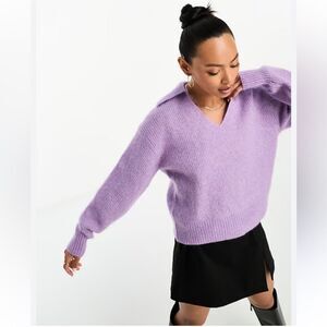 & Other Stories wool blend polo collar sweater in lilac size small